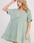 Jade By Jane PLUS Short Sleeve Button Down V-Neck Dress