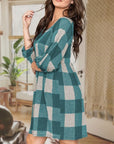 Checker Balloon Sleeve Midi Dress