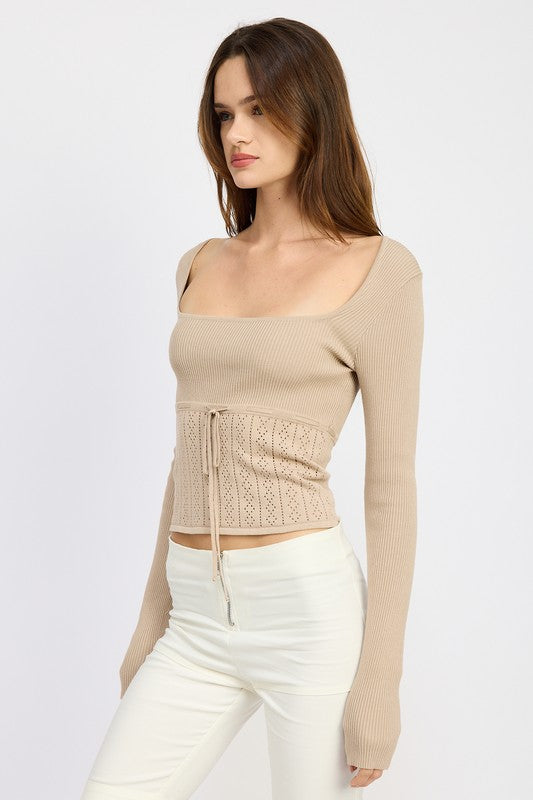 Emory Park Pointelle Ribbed Top