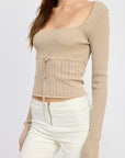 Emory Park Pointelle Ribbed Top