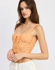 Emory Park Eyelet Corset Top with Front Drawstrings