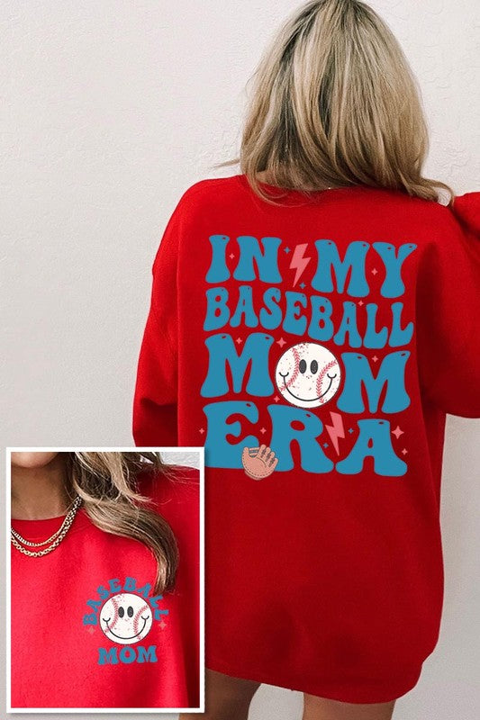 Baseball Mom Front Back Graphic Fleece Sweatshirt