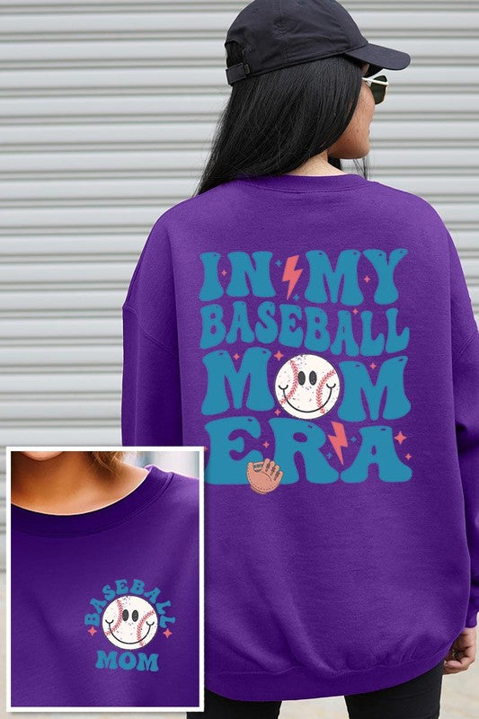 Baseball Mom Front Back Graphic Fleece Sweatshirt