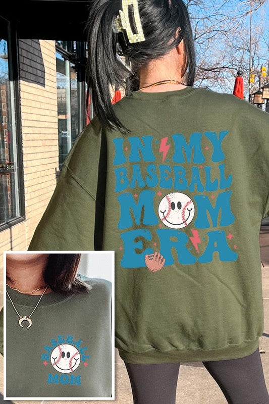 Baseball Mom Front Back Graphic Fleece Sweatshirt