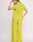 Jade By Jane Textured Short Sleeve Top  & Wide Leg Pant Set