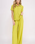 Jade By Jane Textured Short Sleeve Top  & Wide Leg Pant Set