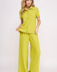 Jade By Jane Textured Short Sleeve Top  & Wide Leg Pant Set