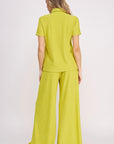 Jade By Jane Textured Short Sleeve Top  & Wide Leg Pant Set