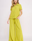 Jade By Jane Textured Short Sleeve Top  & Wide Leg Pant Set