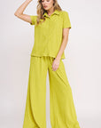 Jade By Jane Textured Short Sleeve Top  & Wide Leg Pant Set