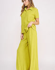 Jade By Jane Textured Short Sleeve Top  & Wide Leg Pant Set