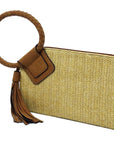 Straw Cuff Handle Tassel Wristlet Clutch