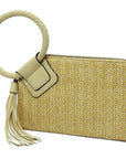 Straw Cuff Handle Tassel Wristlet Clutch