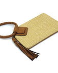 Straw Cuff Handle Tassel Wristlet Clutch