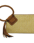 Straw Cuff Handle Tassel Wristlet Clutch