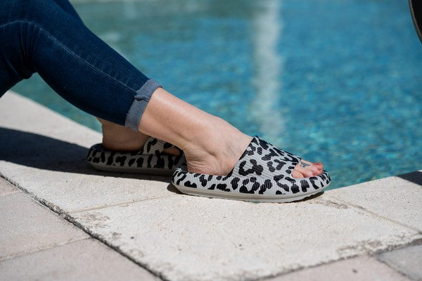 Julia Rose - Gray Leopard Insanely  Comfortable Slides