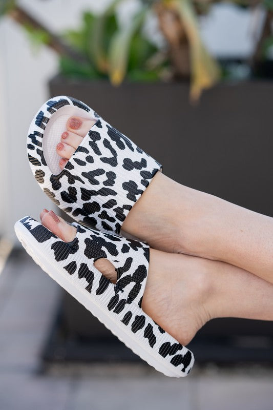 Julia Rose - White Leopard Insanely Comfortable Slides