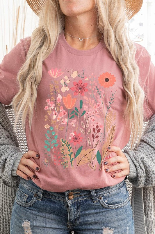 Pastel Wildflower Floral Graphic T Shirts