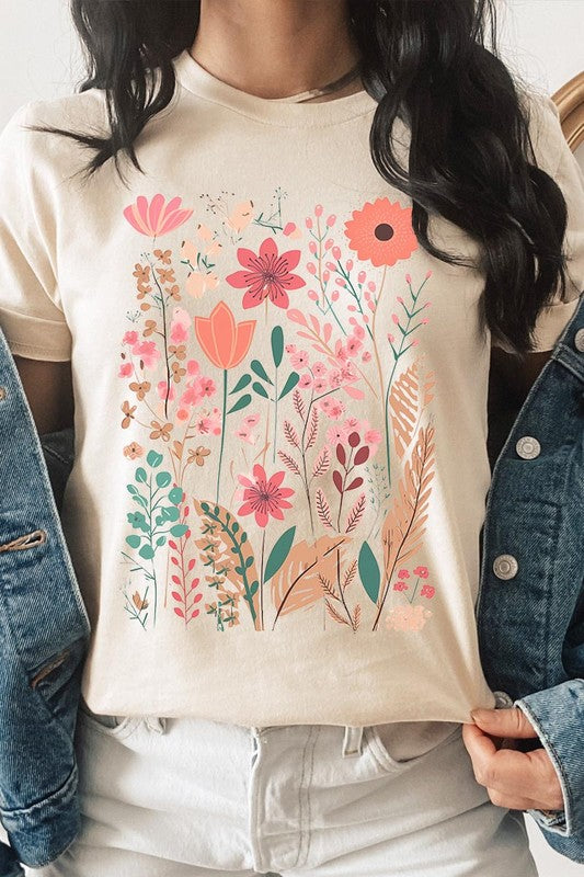 Pastel Wildflower Floral Graphic T Shirts