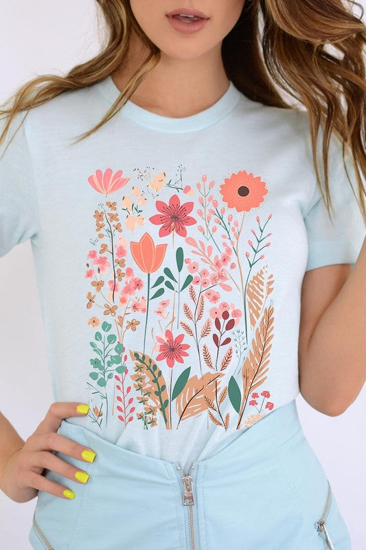 Pastel Wildflower Floral Graphic T Shirts