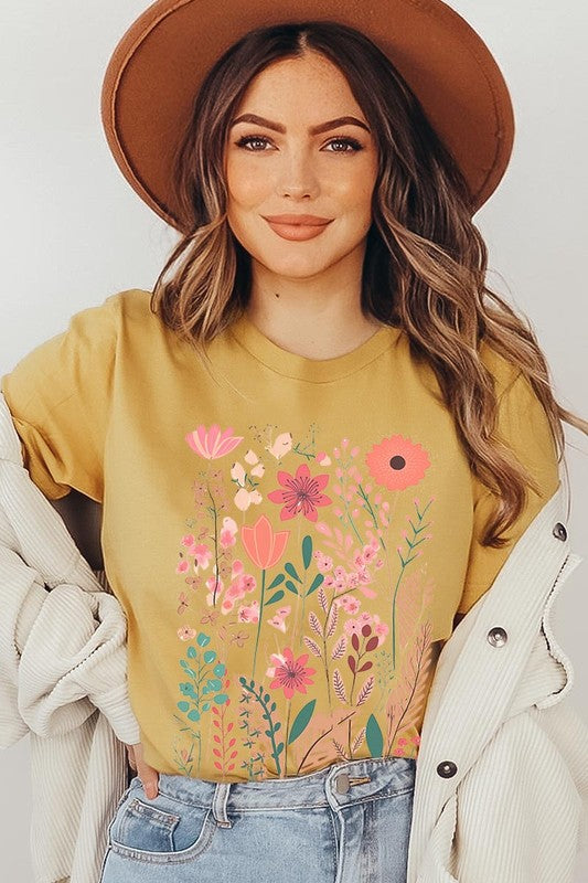 Pastel Wildflower Floral Graphic T Shirts