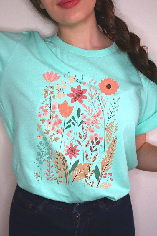 Pastel Wildflower Floral Graphic T Shirts