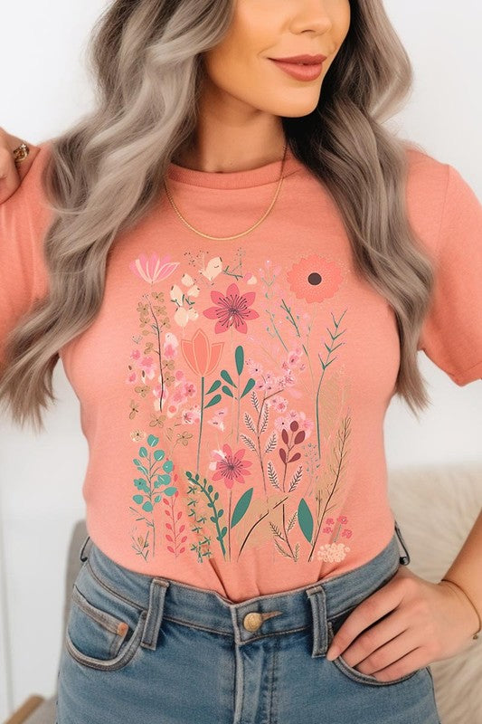 Pastel Wildflower Floral Graphic T Shirts