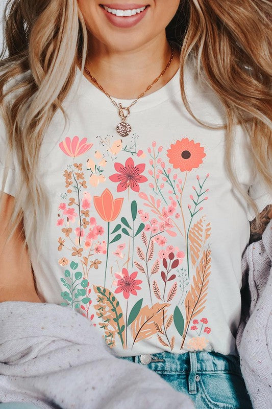 Pastel Wildflower Floral Graphic T Shirts