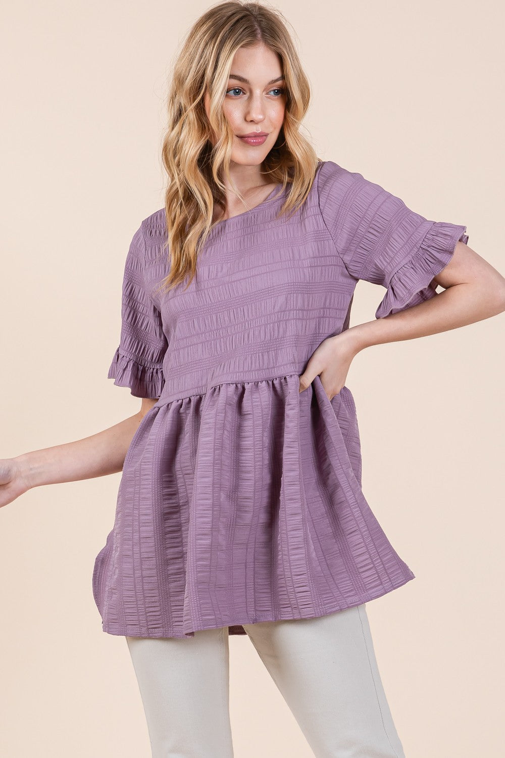 Marigold Textured Ruffle Sleeve Tunic Top