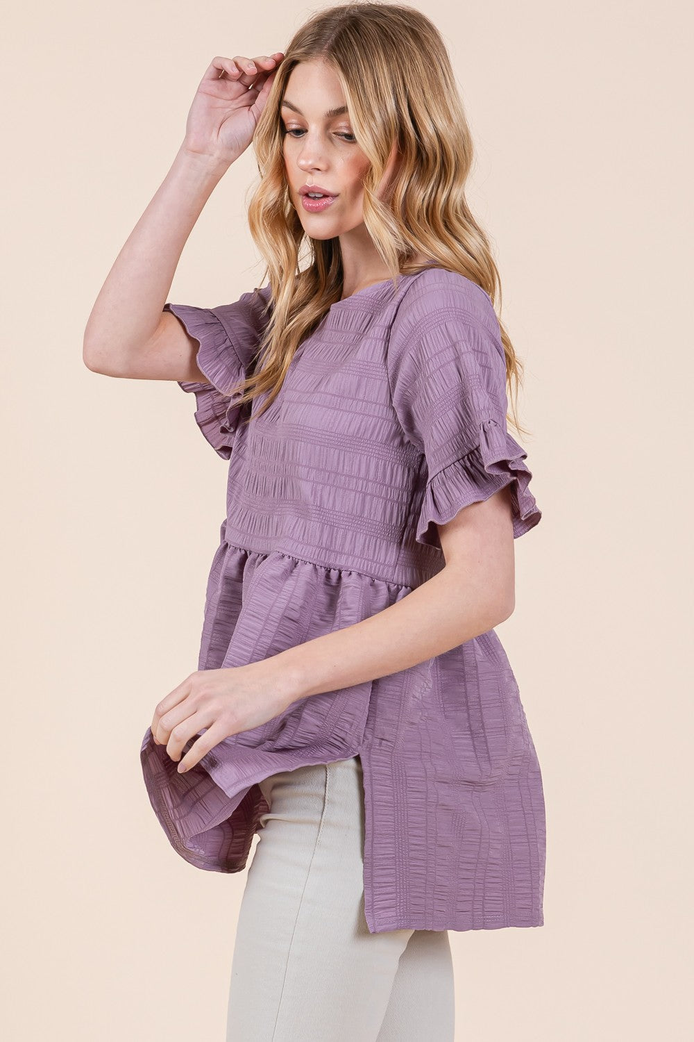 Marigold Textured Ruffle Sleeve Tunic Top