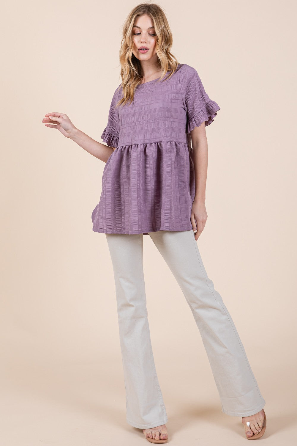 Marigold Textured Ruffle Sleeve Tunic Top
