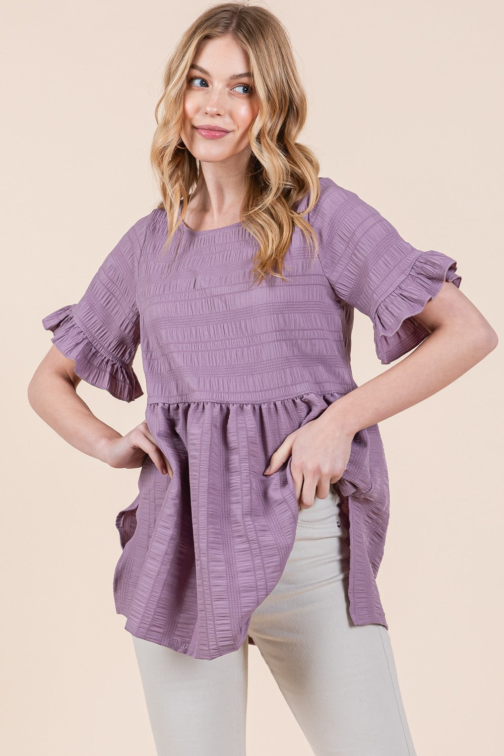 Marigold Textured Ruffle Sleeve Tunic Top