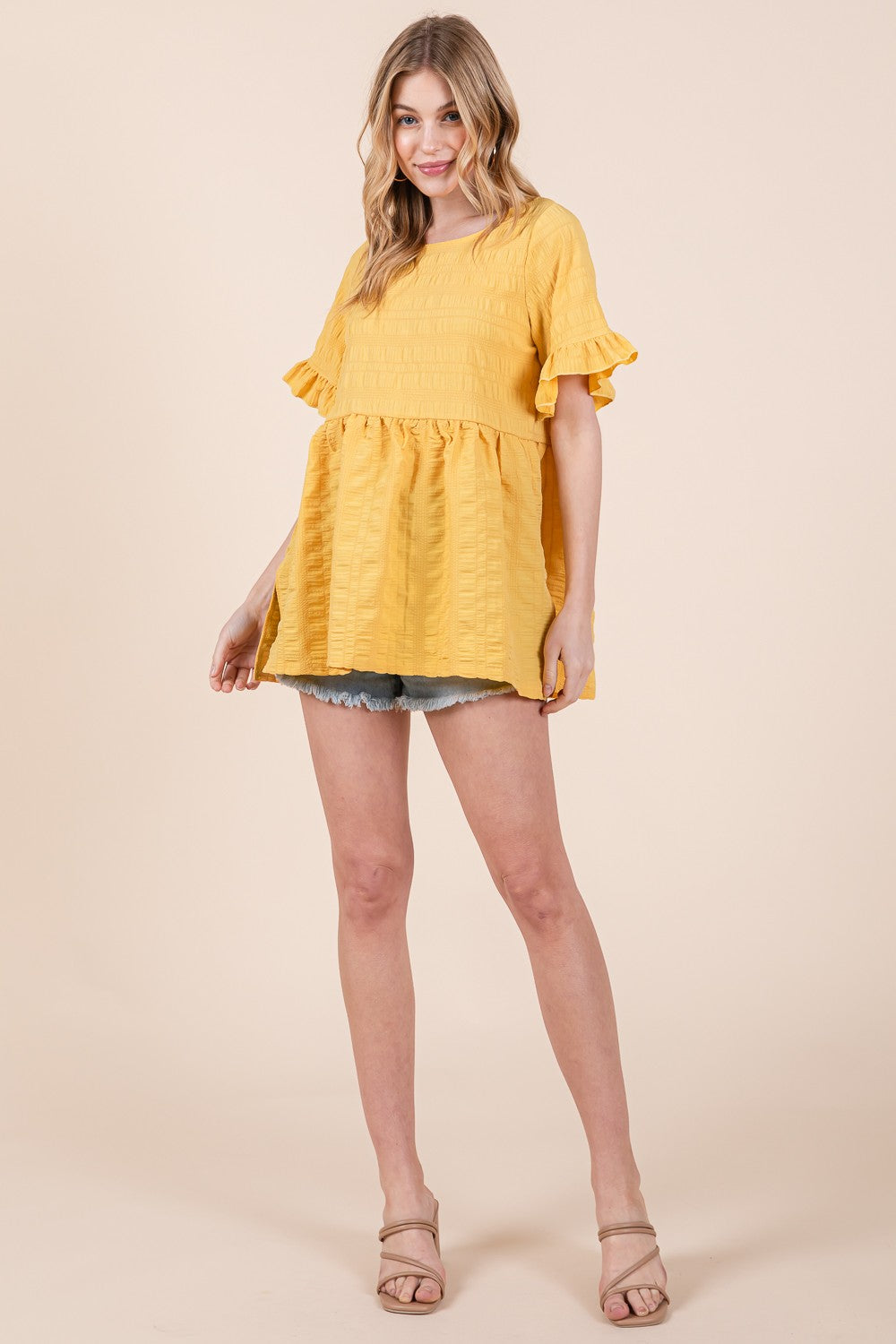 Marigold Textured Ruffle Sleeve Tunic Top
