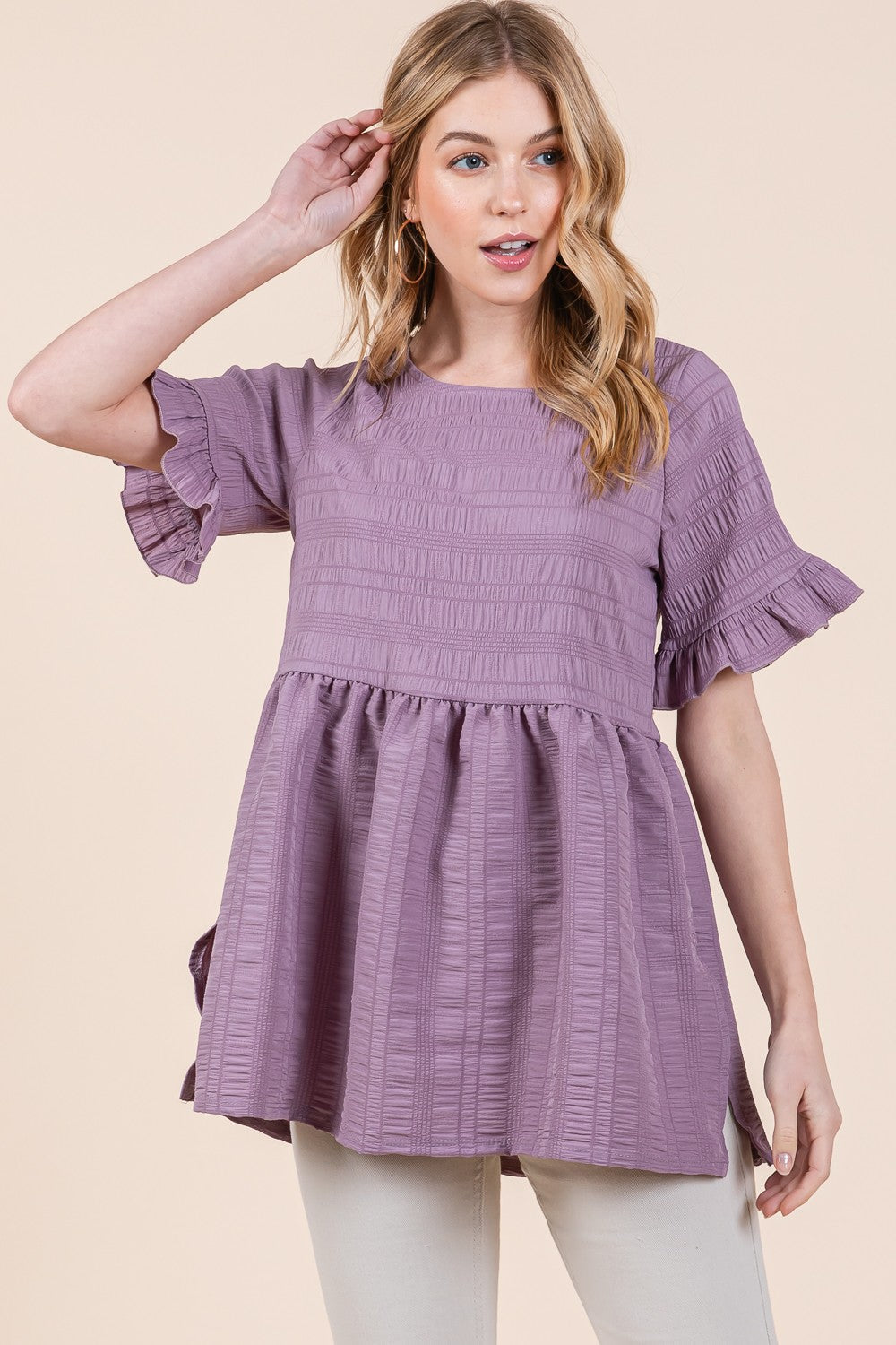 Marigold Textured Ruffle Sleeve Tunic Top