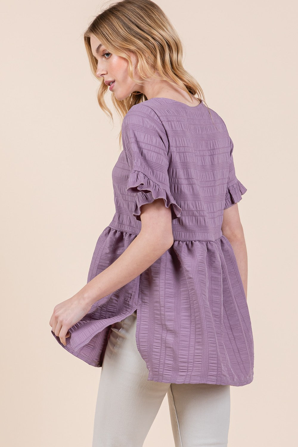 Marigold Textured Ruffle Sleeve Tunic Top