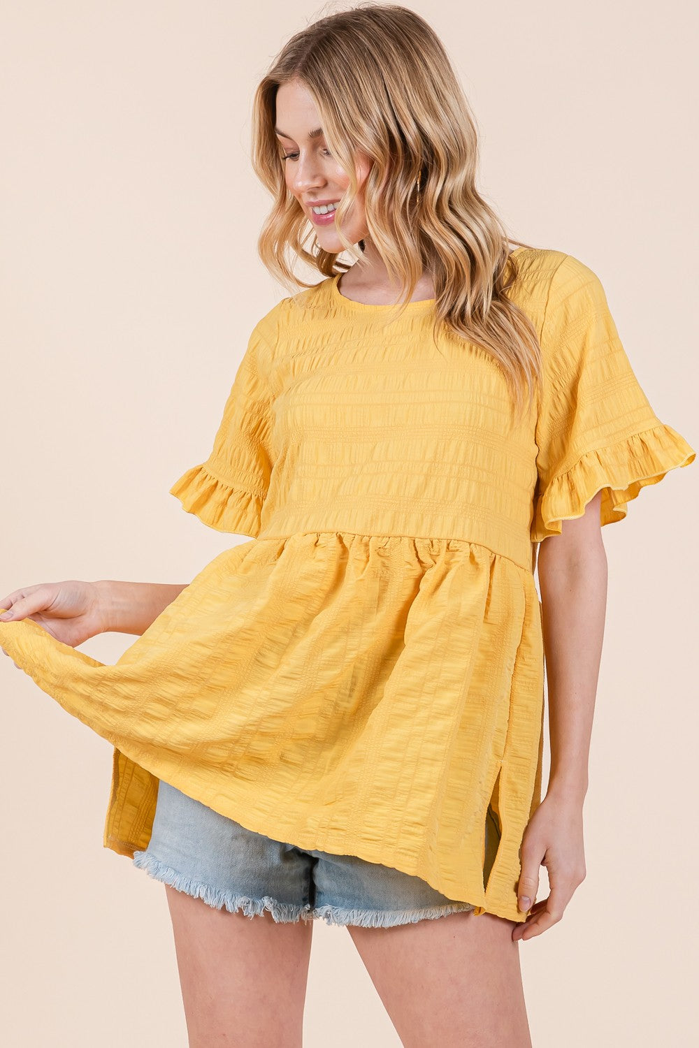 Marigold Textured Ruffle Sleeve Tunic Top