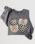 Mama Hearts Checker Graphic Fleece Sweatshirts