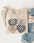 Mama Hearts Checker Graphic Fleece Sweatshirts