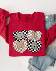 Mama Hearts Checker Graphic Fleece Sweatshirts