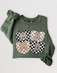 Mama Hearts Checker Graphic Fleece Sweatshirts