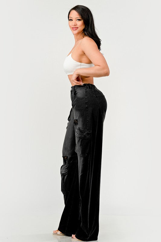 Athina Black Washed Out Cargo Pants