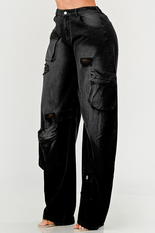 Athina Black Washed Out Cargo Pants