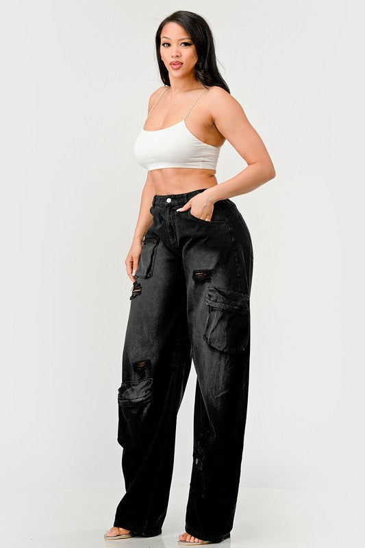 Athina Black Washed Out Cargo Pants