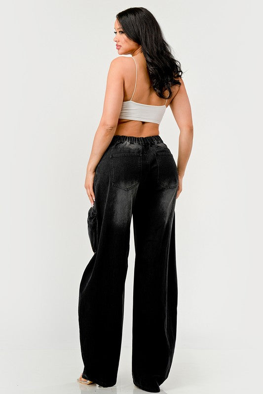 Athina Black Washed Out Cargo Pants