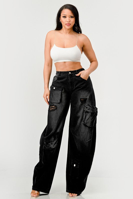 Athina Black Washed Out Cargo Pants