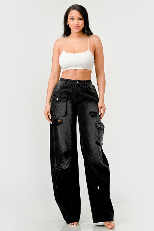 Athina Black Washed Out Cargo Pants