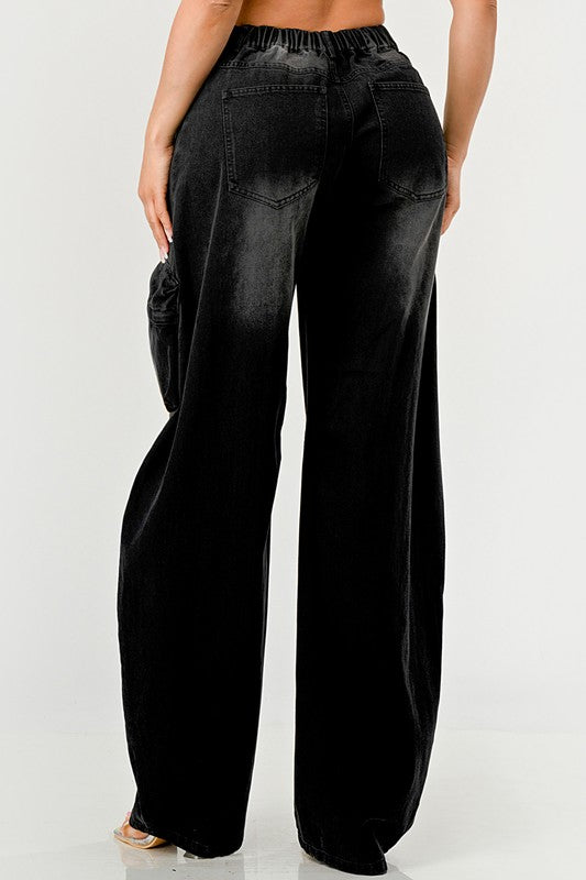 Athina Black Washed Out Cargo Pants