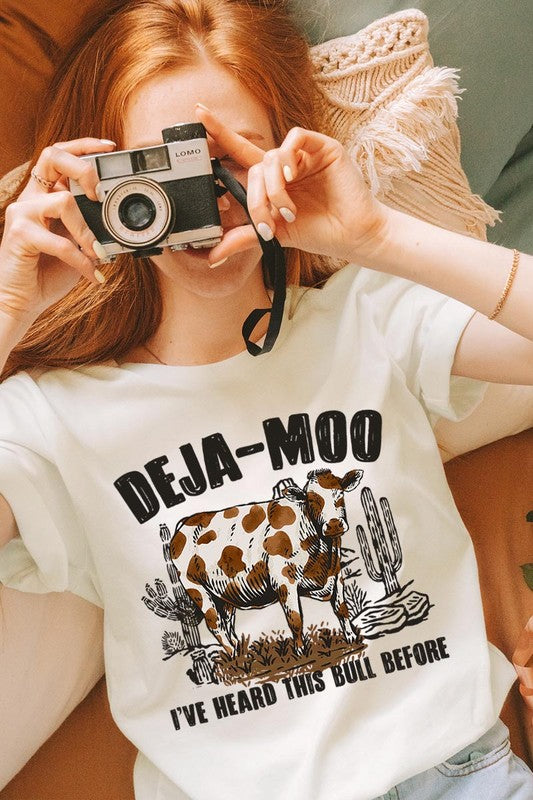 Deja Moo Bull Western Cow Graphic T Shirts