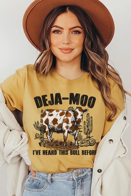 Deja Moo Bull Western Cow Graphic T Shirts