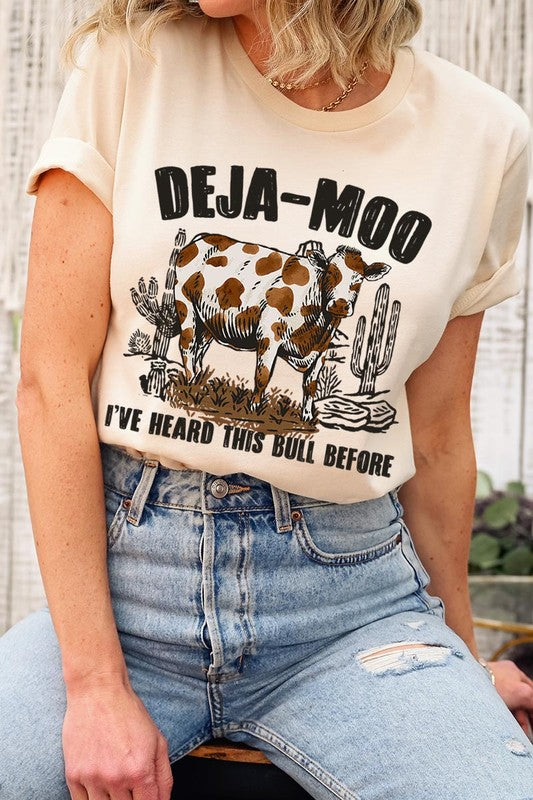 Deja Moo Bull Western Cow Graphic T Shirts